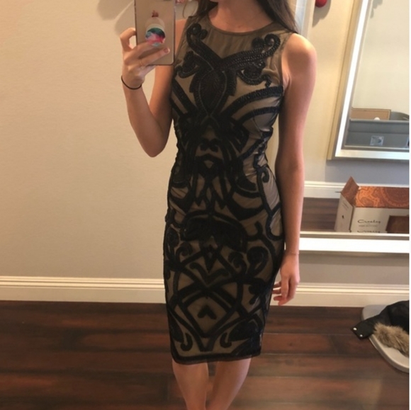 Marciano beaded black nude midi dress size medium - Picture 1 of 15